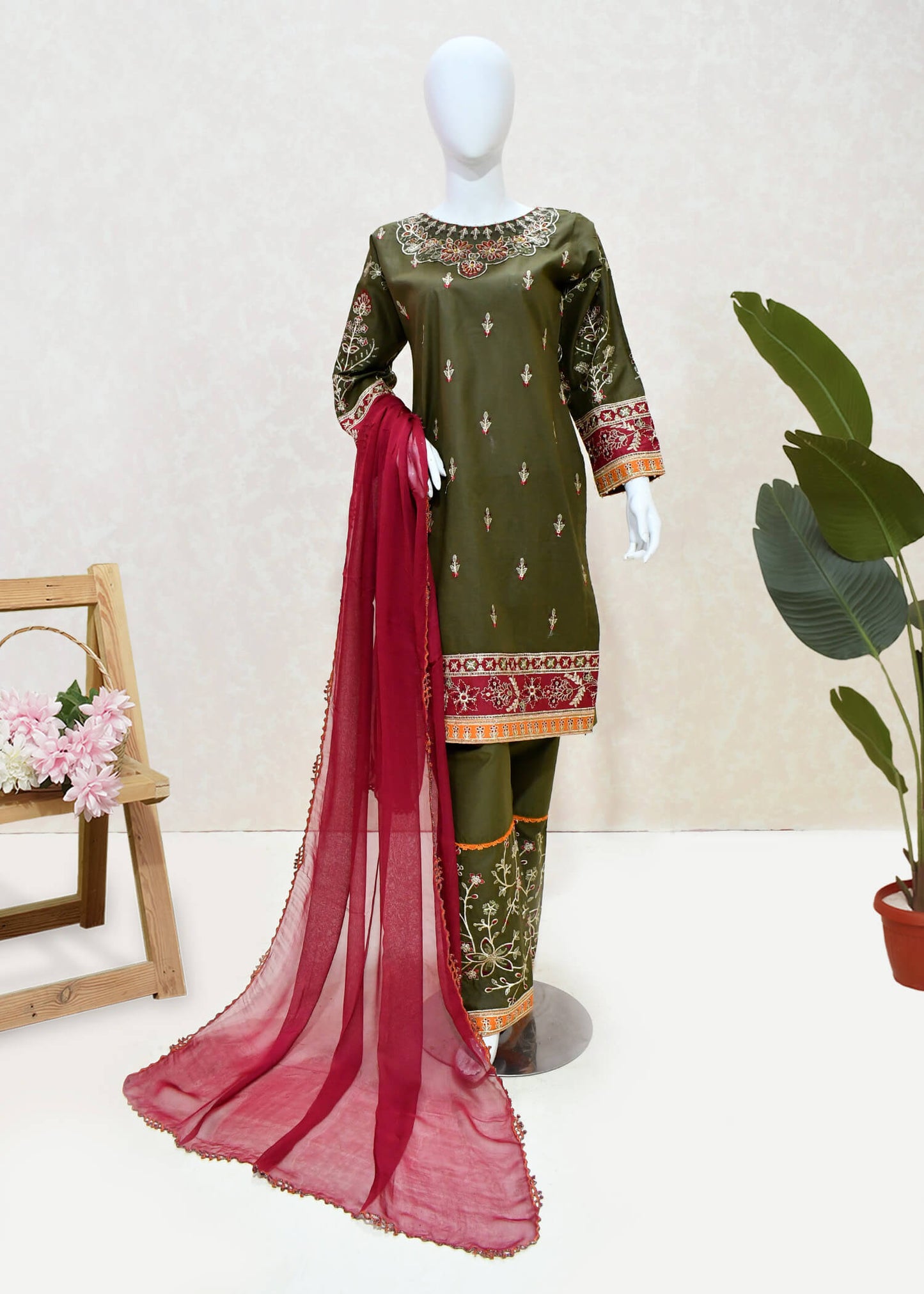 Majestic Mehndi Green Ethnic Attire