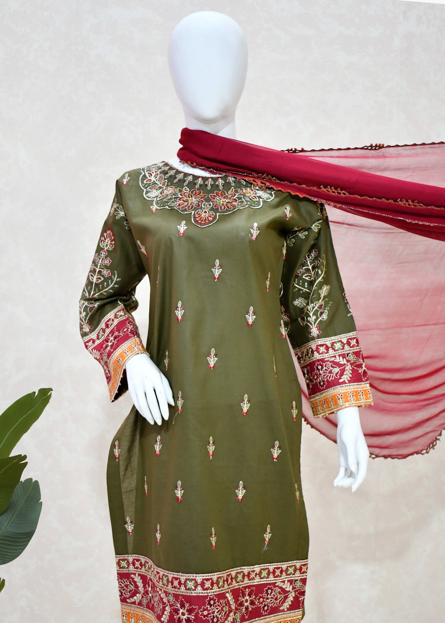 Majestic Mehndi Green Ethnic Attire