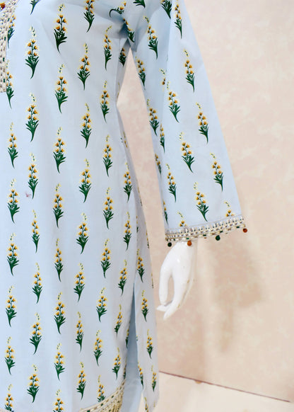 Sky Blue Tulip Digital Print Shirt