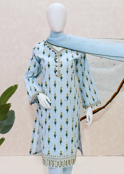 Sky Blue Tulip Digital Print Shirt