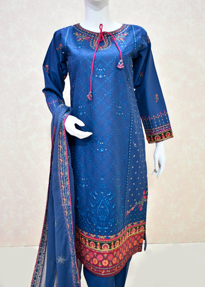 Boat Neck Multi Lace Embroidered